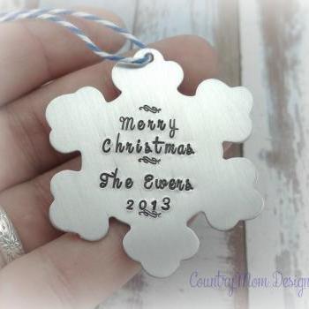Personalized Hand Stamped Snowflake Family Christmas Holiday Ornament